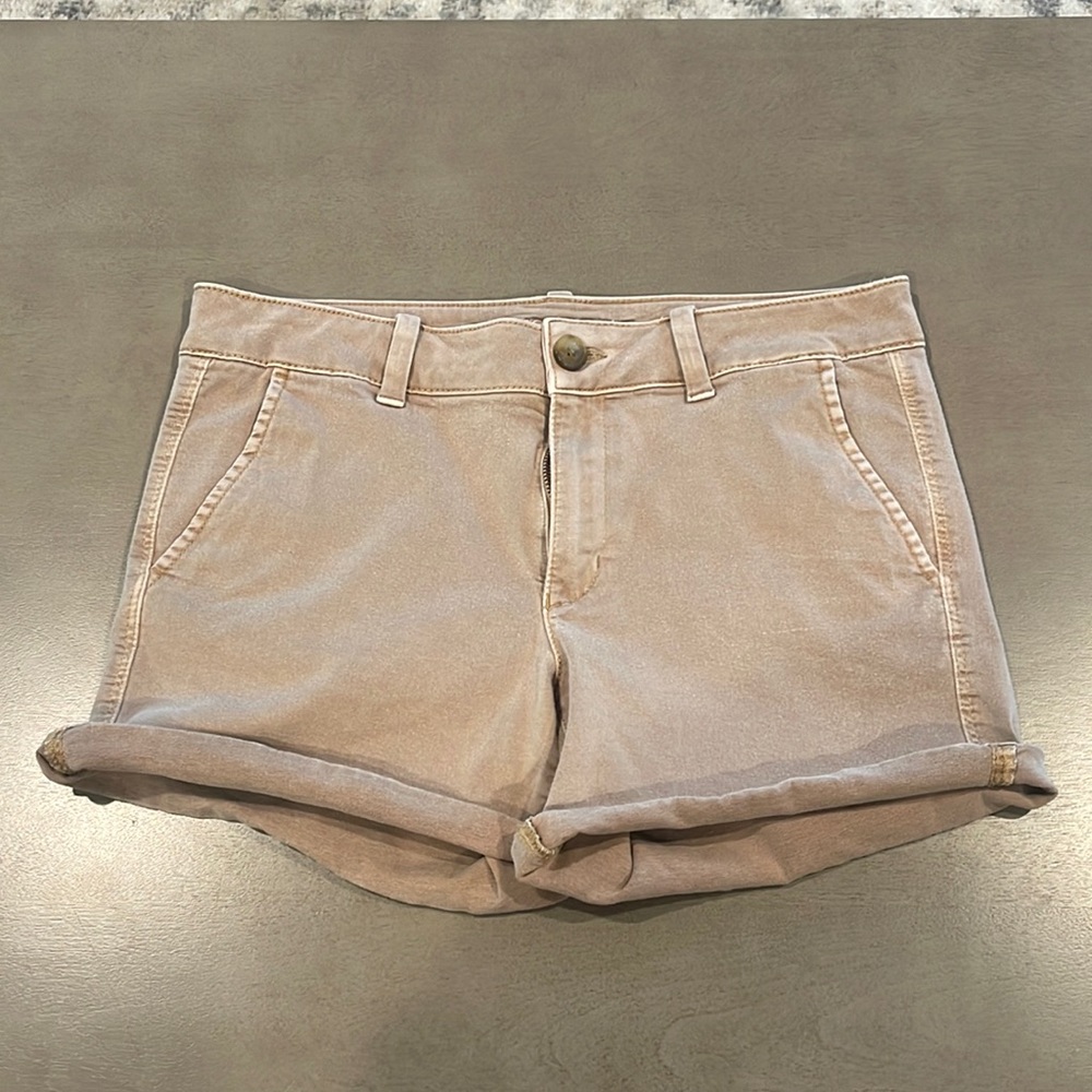 American Eagle Tan Super Stretch Midi Shorts - Picture 1 of 7